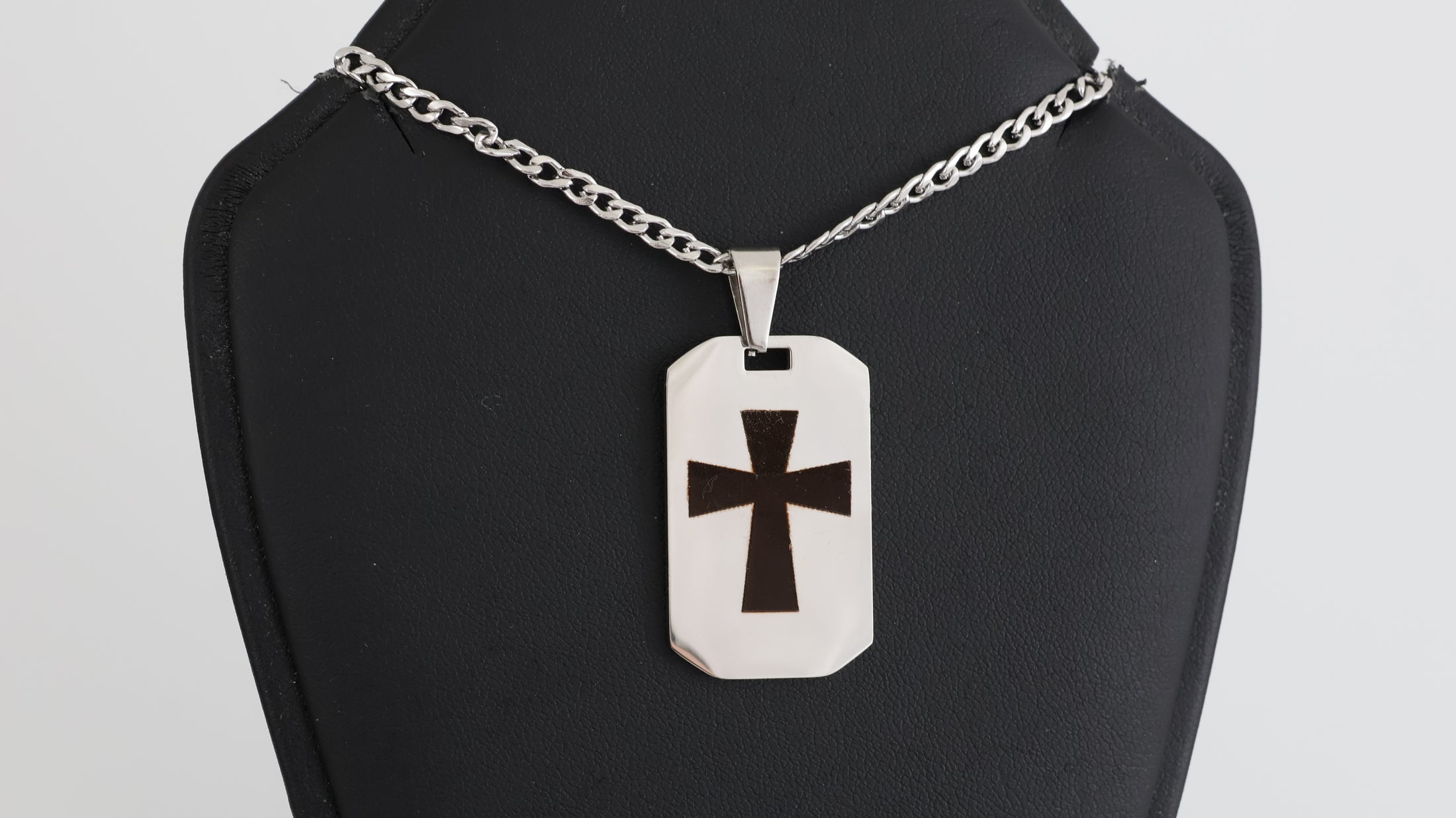 Stainless steel octagon dog tag pendant with necklace