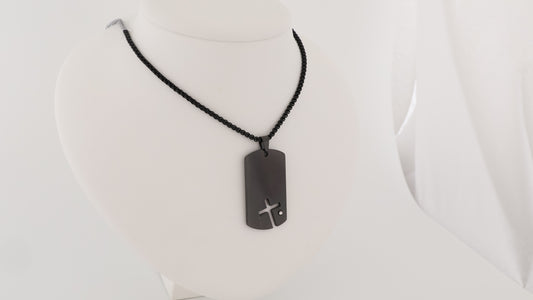 Stainless steel dog tag with cut out cross pendant with necklace