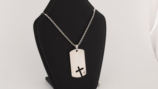 Stainless steel dog tag with cut out cross pendant with necklace