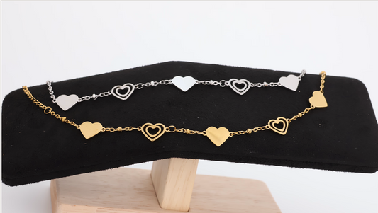 Stainless steel 5 heart 3 engravable heart bracelet