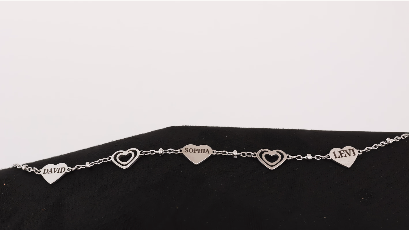 Stainless steel 5 heart 3 engravable heart bracelet